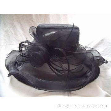 Fashion Black 100% Polyester Organza Hats With Two Layers O